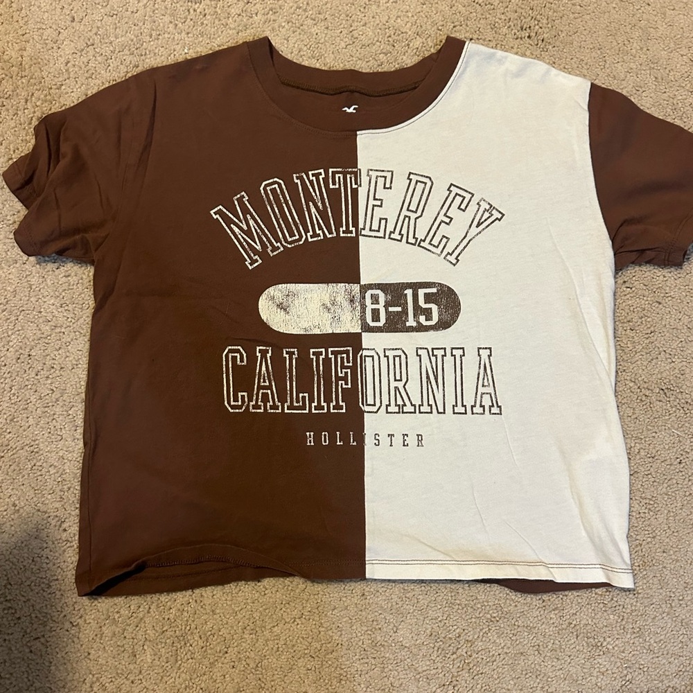 Hollister Brown and White cropped T-Shirt